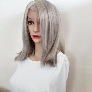Light Gray and blonde  lace front wig  14''' straight